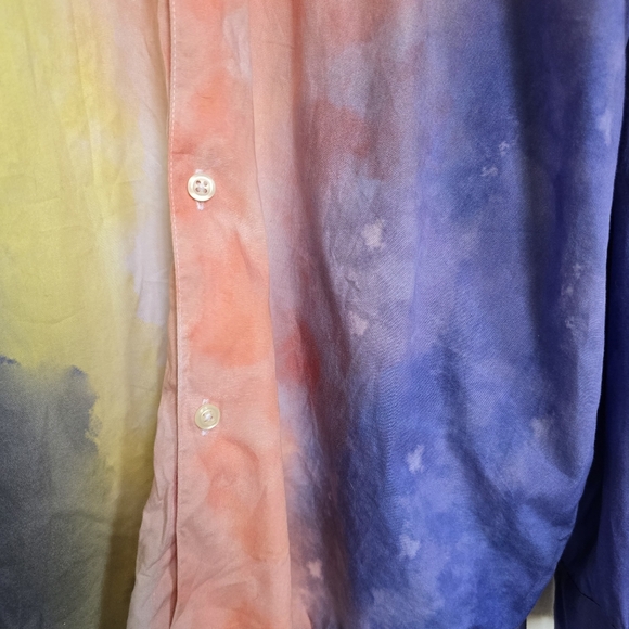 Allen Onyia for INC Watercolor Pastel Long Button Down Blouse Purple Yellow L - Picture 9 of 13